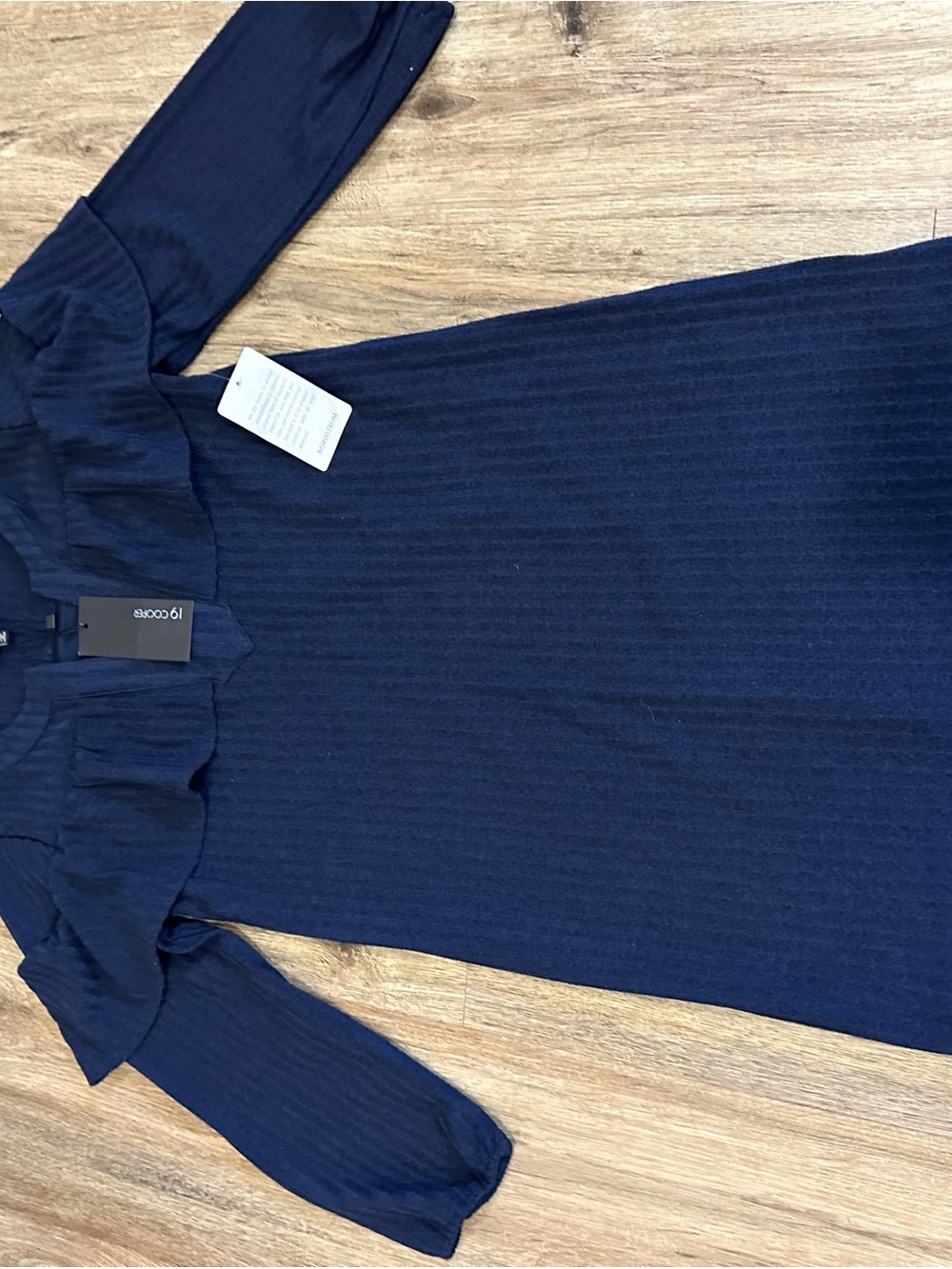 19 Cooper Navy Ribbed Ruffle-Yoke Tunic Top